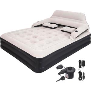 Queen Size Air Mattress with Adjustable Headboard and Pump, Inflatable Bed Blow Up Mattress