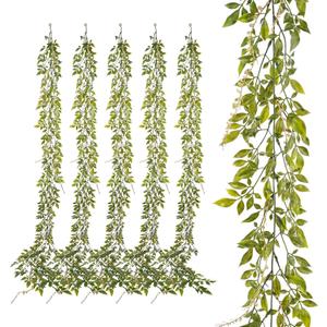 6 Pack 5.57ft Artificial Greenery Garland for Table, Faux Willow Leaf Garland for Room Decor, Green Garlands for Decoration, Fake Vines Hanging Plants for Home Bedroom Wall Wedding Decor-043