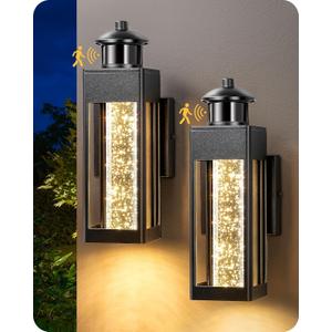 EDISHINE 2 Pack Modern Exterior Lighting Fixtures, LED Outdoor Light Fixtures Wall Mount, with Motion & Photocell Sensor, Crystal Bubble Glass, 3000K, Front Porch Light for House, Garage