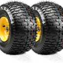 YITAMOTOR 15x6.00-6 Flat Free Lawn Mower Tires & Wheel Assemblies, 4 Ply Pneumatic Front Tires Replacement Fits John Deere, Lawn Tractors, More Riding Mowers | 3" Offset Hub, 3/4" Bearings (2 Pack)