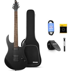 Donner Solid Body Electric Guitar, Matte Finish 39 Inch Metal Electric Guitar Beginner Kits with Bag, Strings, Strap, Cable, Strings Dampener for Rock Music Lover, DMT-100 (Matte Black)