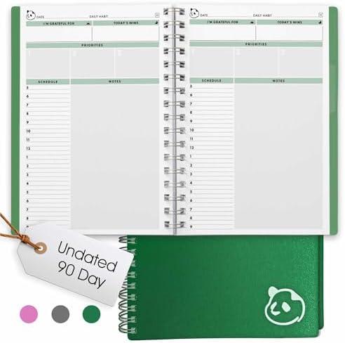 Panda Planner 2026 Undated Daily Planner 5.75" x 8.25" – 90-Day Spiral Productivity & ADHD Planner with Hourly Schedule, Habit Tracker, To-Do List & Monthly Calendar – Panda Journal for Home & Office (Green)