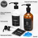 Glass Foam Soap Dispenser and Plastic Liquid Soap Dispenser Designed for Kitchen and Bathroom, Includes One Extra Pump, 12 Waterproof Tabs Funnel (White+White)