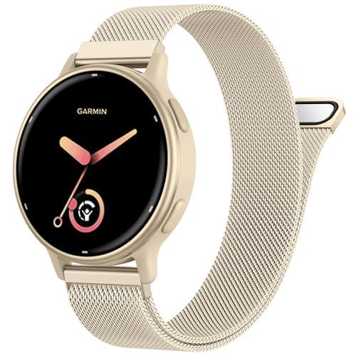 20mm Metal Bands Compatible with Garmin Vivoactive 5/Vivoactive 6/3 Watch Bands, Soft Stainless Steel Strap Replacement Wristband for Venu Sq 2/ Forerunner 55/245 Watch Band Women Men, Champagne