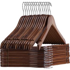 Wooden Hangers 20 Pack - Sturdy Walnut Hangers for Shirts, Coats & Dresses - Ideal for Laundry & Everyday Use