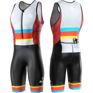 SLS3 Triathlon Suits Mens - Durable Sleeveless Tri Suit Men Triathlon Suit - Lightweight Trisuit with 2 Pockets for Storage (Racing Stripes, Small) 