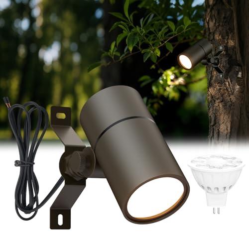 Noobibaba Landscape Down Lighting Low Voltage Spot Lights Outdoor LED Wall Mounted Low Voltage Tree Lights Cast Aluminum Free 5W MR16 LED Bulb Stainless Steel Mounting Bracket 1-Count