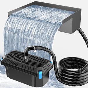 POPOSOAP 12INCH Stainless Steel Pond Waterfall Spillway with Multi-Stage Filter, 40W 660GPH Submersible Pump Kit with 9.8FT Tubing for Garden Ponds, Koi Ponds, Aquariums,Outdoor Landscapes-P7331