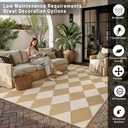 WondRg Outdoor Plastic Checkered Rug Waterproof Patio 8x10 Beige Brown Diamond Geometry Mat for Porch Camping RV Balcony Deck Courtyard Reversible Lightweight Durable Portable