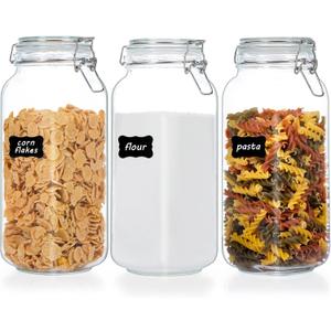 Vtopmart 78oz Glass Food Storage Jars with Airtight Clamp Lids, 3 Pack Large Kitchen Canisters for Flour, Cereal, Coffee, Pasta and Canning, Square Mason Jar with 8 Chalkboard Labels Vtopmart 78oz Glass Food Storage Jars with Airtight Clamp Lids, 3 Pack Large Kitchen Canisters for Flour, Cereal, Coffee, Pasta and Canning, Square Mason Jar with 8 Chalkboard Labels