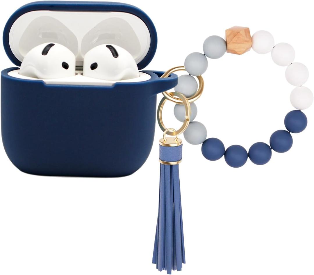 for AirPods 4 Case,Compatible with AirPods 4th Generation Case (2024), Soft Silicone Wireless Charging Protective Case Cover with Bracelet Keychain for Men and Women (Midnight Blue)