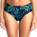 Tempt Me Women Bikini Bottoms Mid Waist Bathing Suit Swimsuit Ruched Swim Bottom (Large, Green Leaves)
