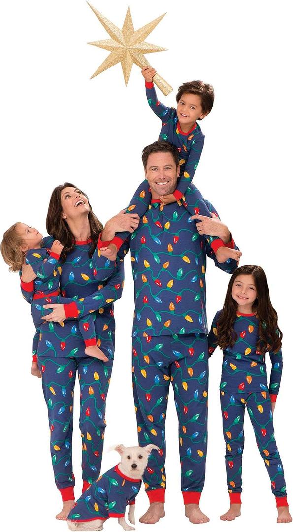 PajamaGram Matching Christmas PJs for Family, Christmas Lights, Mens Medium Blue (Blue, M)