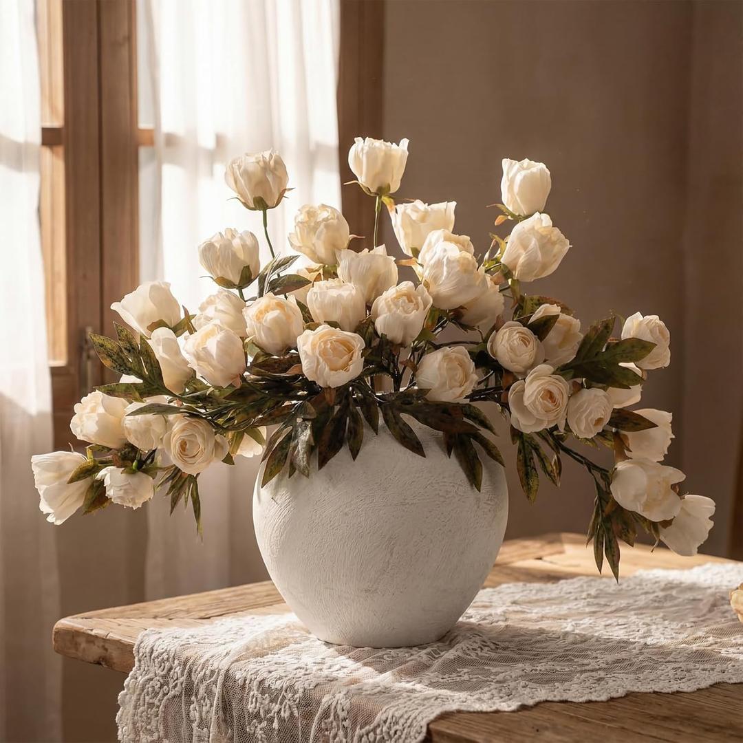 Thiccywoov 8 Pcs Faux Peony Stems Flowers Bulk Vintage Artificial Silk Peonies Stems Real Look Fake Peonies Branch for Vase Filler DIY Bouquet Centerpiece Home Indoor Outdoor Decor (Champagne)