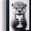 Orvannaatr Bathroom Picture Wall Decor, Framed Black and White Wall Art,Toilet Paper, Hilarious, Funny Bathroom Animal Art Black and White Canvas Print Painting can be Hung Directly Frame (8"L x 10"W, Raccoon)