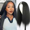 Aisaide U Part Wig Kinky Straight Half Wigs for Women 20 Inch U Shape Glueless Wear and Go Synthetic No Leave Out No Sew in Full Head Clip in Natural Black Yaki