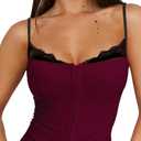 Women Lace Trim Tank Cami Top with Built in Bra Cute Padded Lingerie for Summer Date Night Going Out (X-Small, Burgundy)
