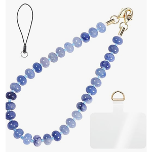 Handmade Natural Gemstone Crystal Beaded Charm Cell Phone Camera Lanyard, Hands-Free Wrist Strap, Phone Chain String, Keychain Decor for Wallet (Ocean Blue Jade)