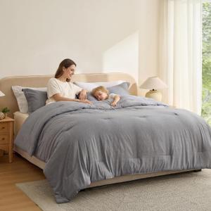 Bedsure Grey King Size Comforter Set, Soft Cationic Dyed Bed Set 3 Pcs