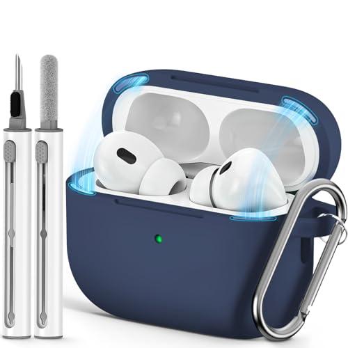 Ljusmicker for AirPod Pro Case Cover with Cleaner Kit,Soft Silicone Protective Case for Apple AirPods Pro 2nd/1st Generation for Women Men,AirPod Pro Case with Magnetic Lid Lock & Keychain-Solid Blue
