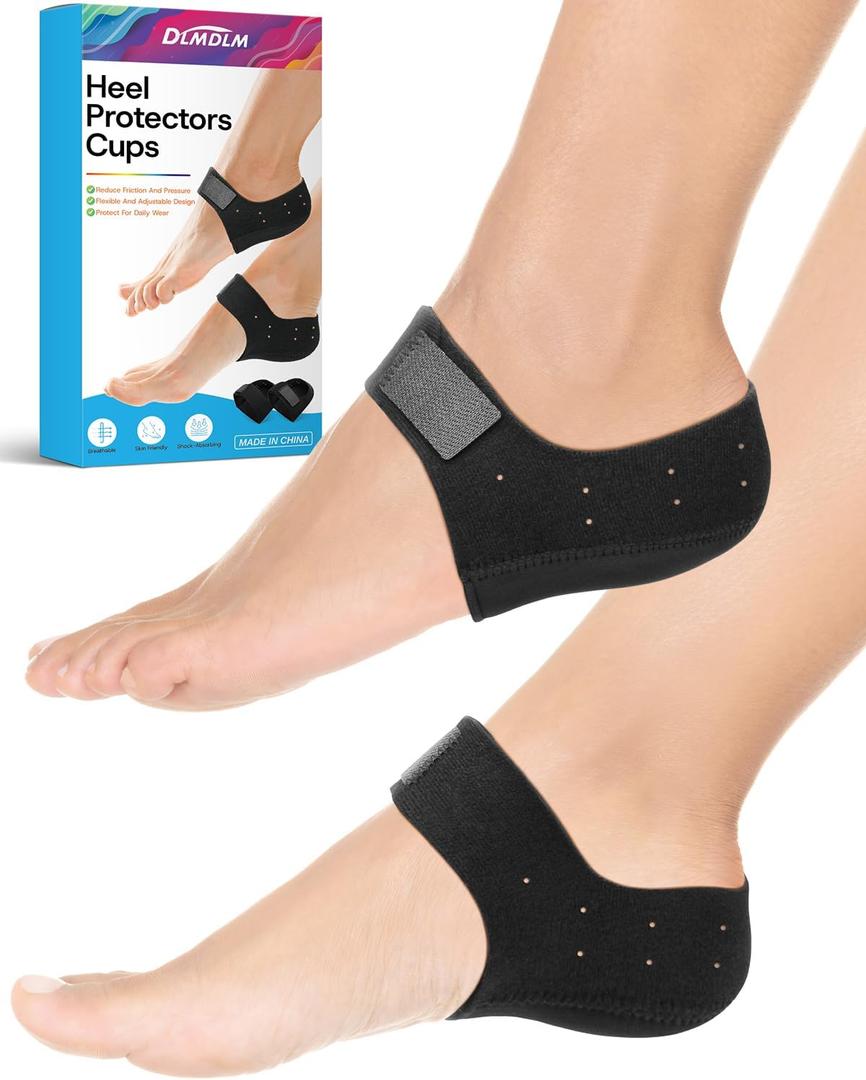 Plantar Fasciitis Heel Cup Protectors with Gel Pad for Women Men Heels Spur Pain Relief, Heel Inserts Pads for Achilles Tendinitis, Cracked Heels (Black with Holes, Women 6-11, Men 6-10)