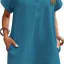 Zeagoo Womens Cotton Shirt Dress Summer Casual Short Sleeve Button Down Beach Cover Up Shirts with Pockets (Large, Blue)