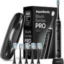 Aquasonic Black Series PRO Ultra-Whitening Electric Toothbrush 5 Modes & Smart Timers Premium Travel Case & 6 Proflex Brush Heads ADA Accepted Toothbrush 