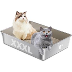 Stainless Steel Litter Box, 28" X 20" X 6" Steel Litter Box XXL No Smell, Extra Large Metal Litterbox for Big Cat, Multiple Cats, Non Stick, Easy Cleaning