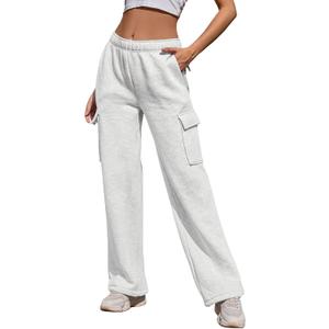 Cargo Sweatpants Women Wide Leg High Waisted Sweat Pants with Pockets Womens Lounge Casual Joggers (Gray, XXL)