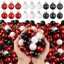 Shappy 216 Pcs Mini Christmas Ball Ornament 1.18 Inch Small Christmas Tree Decorations 6 Styles Shatterproof Xmas Ball with Hanging Loop for Holiday Party Wreath Xmas Tree(Black, White, Red)