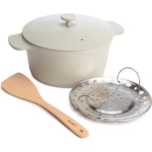 Goodful All-In-One Pot, Multilayer Nonstick, High Performance Cast Dutch Oven With Matching Lid, Roasting Rack And Turner, Made Without PFOA, Dishwasher Safe Cookware, 4.7-Quart, Linen