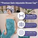 Luxury Reusable Extra Large Shower Cap for Women Double Layered Shower Caps for Long Hair with Adjustable Elastic Strap, Leakproof Nonslip Large Satin Lined Shower Bath Cap for All Hair Lengths