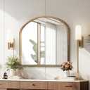 Arched Antique Gold Bathroom Mirror Baroque Metal Beaded Frame Wall Mirrors Decorative Wall Mirrors for Vanity Bedroom Entryway (35"L x 28"W)