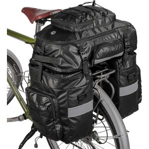 HUNTVP 3 in 1 Bike Pannier Bag - Rack Saddle Backpack Rear Seat Shoulder Laptop Cargo Rack Bicycle Bag with Rain Cover (Black)