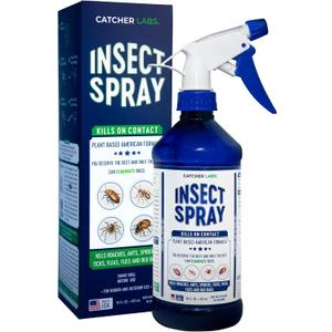 Catcher Labs Natural Insect Spray for Indoor and Outdoor Use | Ant, Roach, Spider, Fly, Flea, Bed Bug Killer and Insect Repellent | Plant-Based Formula | Pet and Family Safe | 16 oz