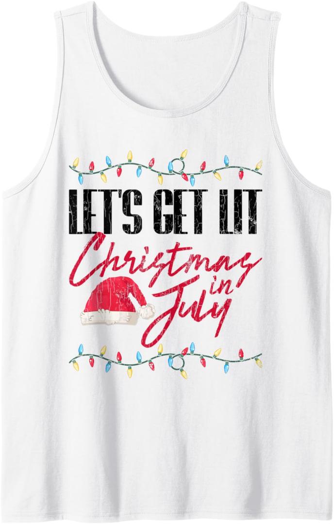 Let's Get Lit Funny Christmas In July Graphic Tank Top (Medium)
