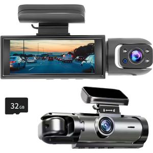 1080P Dual Camera Dash Cam for Cars, Driving Recorder with IR Night Vision, Loop Recording, Wide Angle Lens - 3.16 Inch IPS Screen,Parking Mode, Car Camera with 32GB TF Card