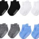 Baby and Toddler Socks,Soft Cotton Non-Slip Ankle Socks for New Born,Boys and Girls (8-10 Years, 8 Pairs-black/White/Gray/Blue)