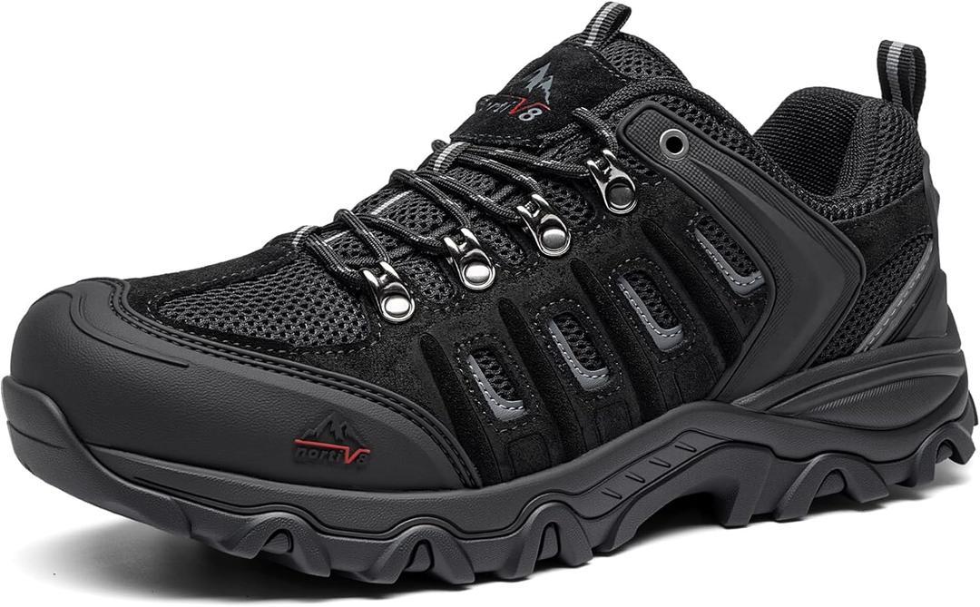 NORTIV 8 Men's Waterproof Hiking Shoes Leather Low-Top Hiking Shoes for Outdoor Trailing Trekking Camping Walking Quest (10, Black/Grey)