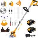 20000 RPM Electric Weed Wacker Cordless Eater, 21V Height Adjustable 6" Heavy-Duty Garden Edger Brush Cutter Cordless, Grass Trimmer Lawn Mower Trimmer with Blades, 2 Batteries, Charger (Yellow)