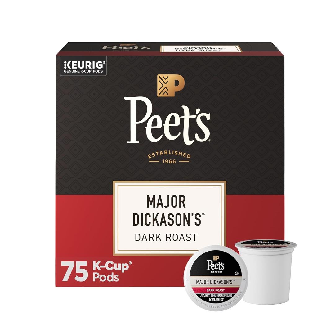 Peet's Coffee, Dark Roast Keurig K-Cup Pods, 100% Arabica Coffee - Major Dickason's Blend 75 Count (1 Box of 75 Pods) (EXP 11/01/26)