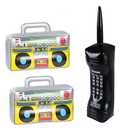 3PCS Inflatable Boombox and Mobile Phone - 80s 90s Party Supplies Decorations Cosplay Props - Rappers Hip Hop B-Boys Costume Accessory