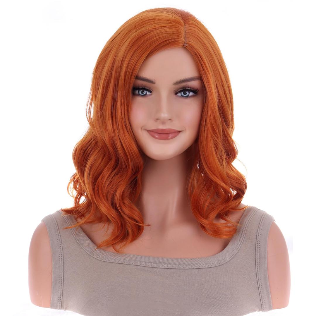 incohair Dark Orange Wig Side Part Short Curly Bob Wig Orange Synthetic for Cosplay Halloween Party or Daily Use
