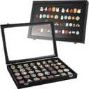 2 Pack Enamel Pin Display Case with Stand 13.77 x 9.44 Black Shadow Box for Pins, Badges & Jewelry Dustproof Glass Frame with Flannel Backing & Wooden Stand