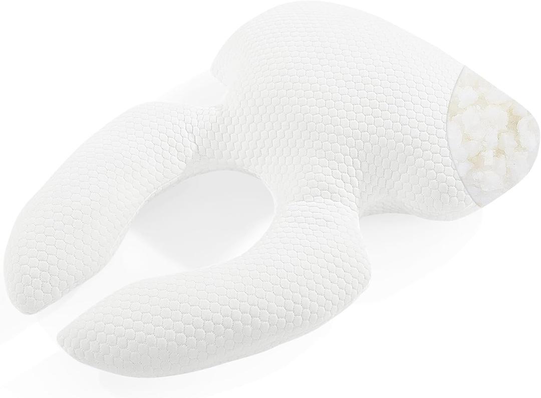 MABOZOO Side and Stomach Sleeper Pillow for Shoulder Pain, Adjustable U-Shaped Pillow for Side Sleeper, U Shaped Body Pillow No Pressure on Chest, Abdomen, White