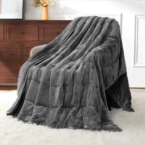 Uttermara Weighted Blankets for Adults Queen Size, 15lbs 60x80 inches Blanket with Soft Warm Plush Sherpa Fleece, Washable Thick Heavy Throw for Sleep, Anxiety and Calming, Grey