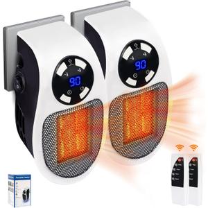 Ecowarm Plug in Heater - 2025 2 Pieces Upgraded 500W Ultra Air Heater with Thermal Protection, LED & Timer, Portable Plug in Space Heater Wall Outlet for Bedroom Bathroom - 2 Pieces