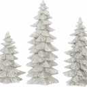 Set of 3 Silver Glittered Christmas Trees, Sculpted Woodland Trees, 6.25 Inches to 9.5 Inches High