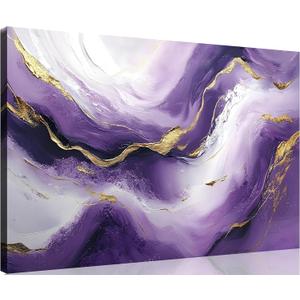 TutuBeer 1 Pcs Purple Wall Art Purple Pictures for Wall Purple and Gold Abstract Canvas Picture Print on Canvas Purple Picture for Bedroom for Room Decor Stretched and Framed 16x24 inch