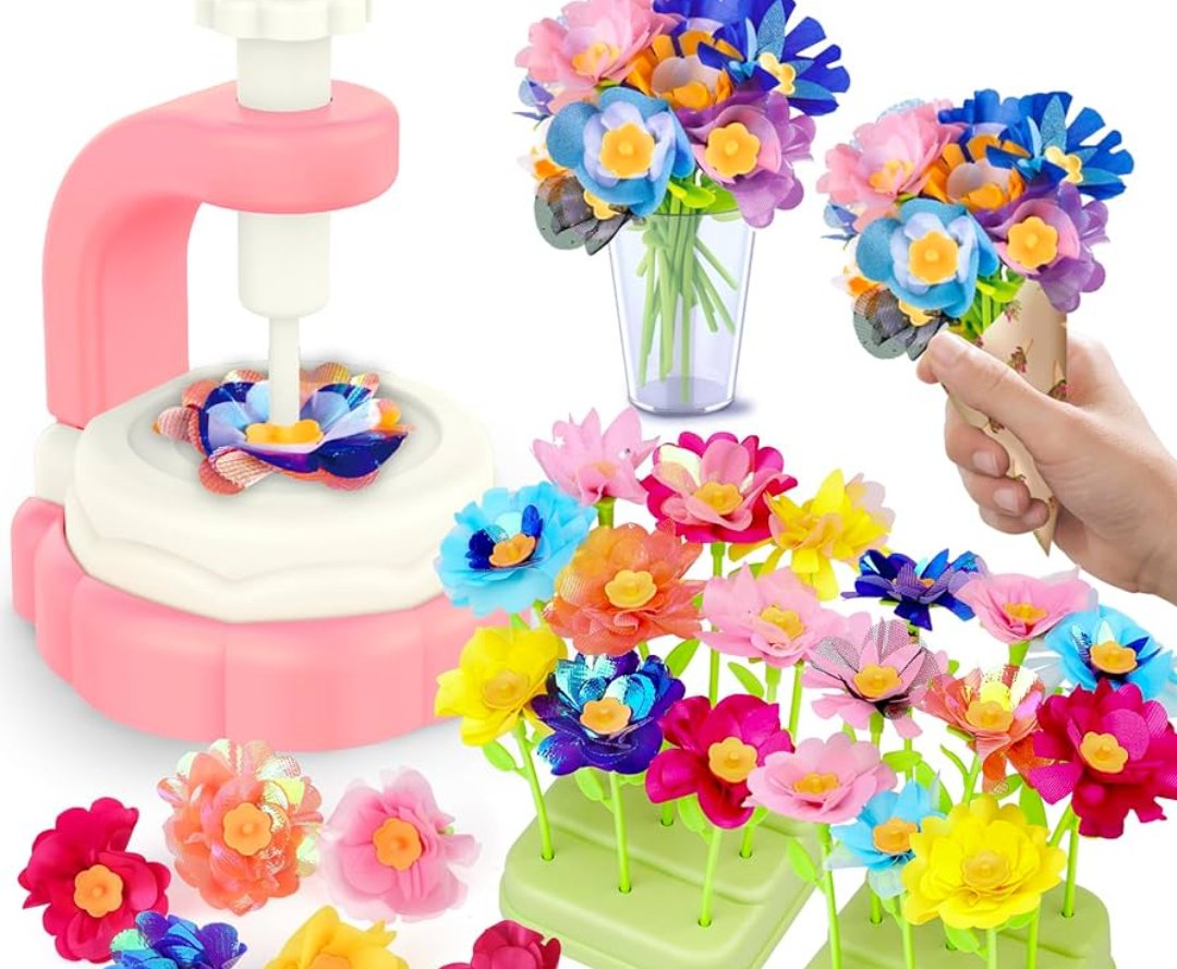 Mruikeny Fabric Flower Bouquets Toys, Handmade Arts and Crafts Toys for Kids Ages 3 4 5 6 7 8, DIY Flower Make Toy for Girls Craft Kit STEM Educational Toy for Kids Toddler Birthday Gifts